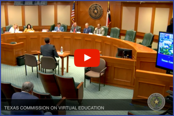 Texas 2036 Senior Vice President of Policy and Advocacy John Hryhorchuk sits before the Texas Commission on Virtual Education in the State Capitol. 