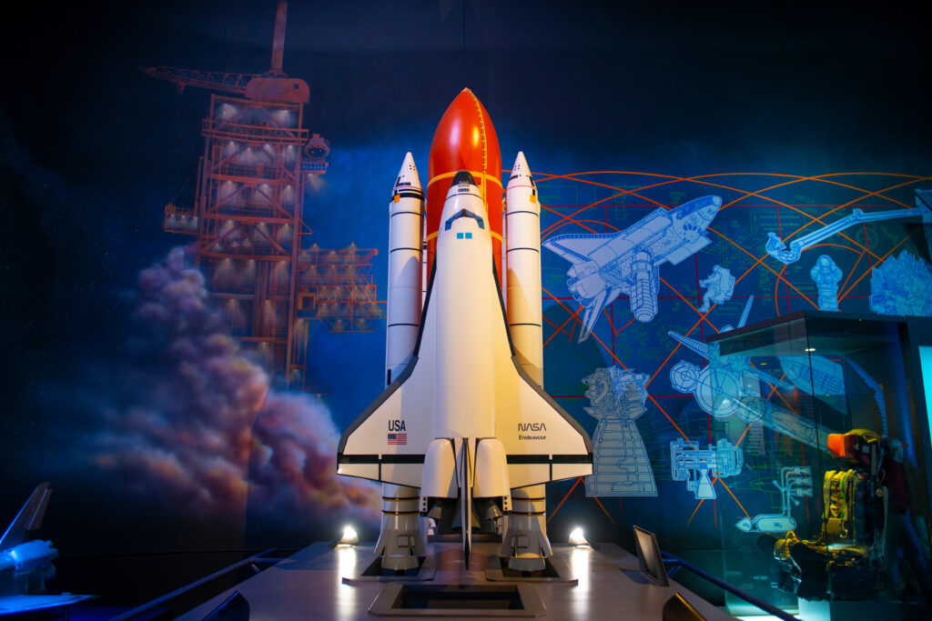 Image of Space Shuttle Endeavour model displayed in Johnson Space Center in city of Houston, Texas..
