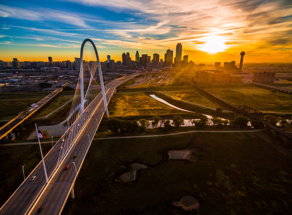 Dallas, Texas, aerial view sunrise