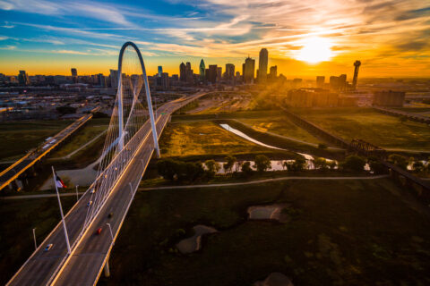 Dallas, Texas, aerial view sunrise
