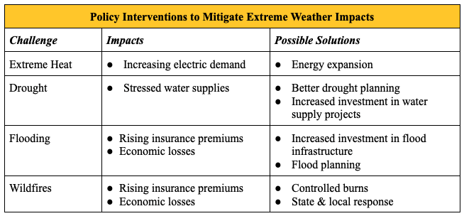Extreme weather policy table