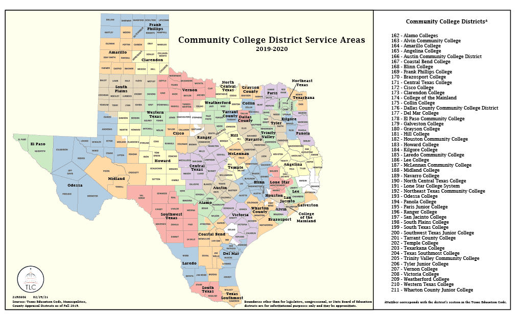 Texas community college districts map