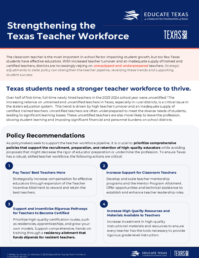 Strengthening the Texas Teacher Workforce first page
