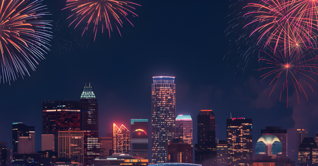Texas 2036 in 2026 fireworks over Austin